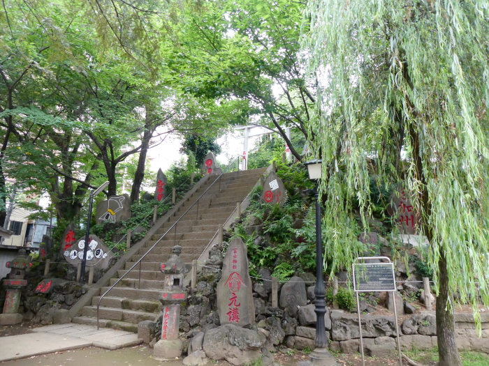 文京区本駒込_駒込富士神社　社殿に続く階段を横から見る