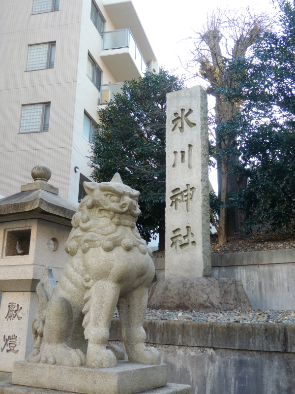 港区_白金氷川神社の鳥居脇に鎮座する狛犬